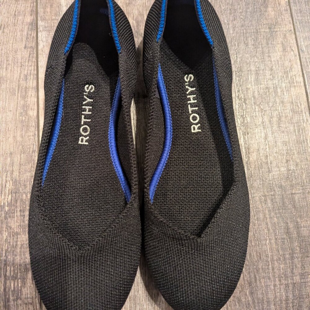 Rothy's The Flat Women's Size 5.5 Black Solid Round Toe Slip On Ballet Shoes EUC